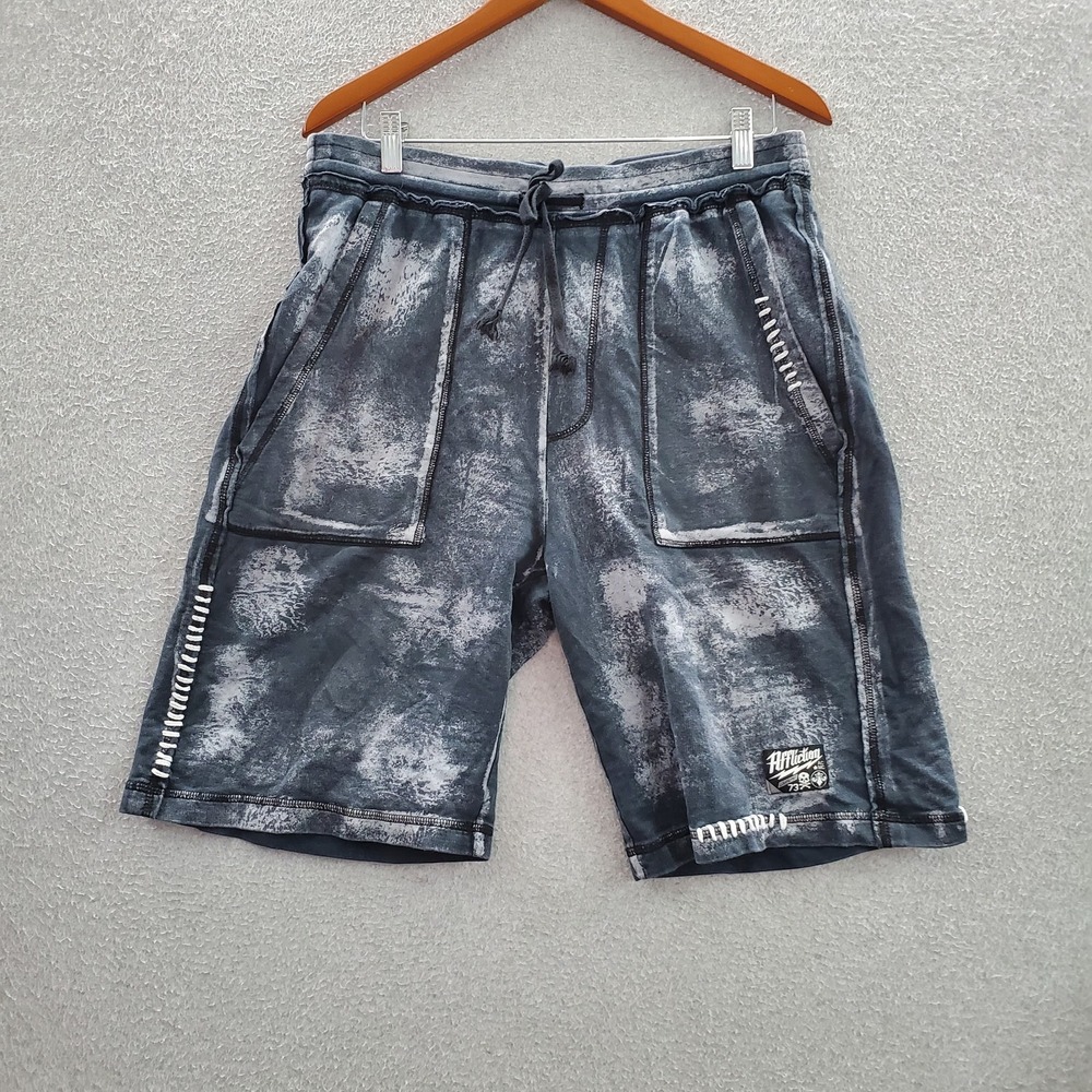 Affliction Men Activewear Shorts M Black Sweat Weld Fleece Grunge MMA Y2K USA